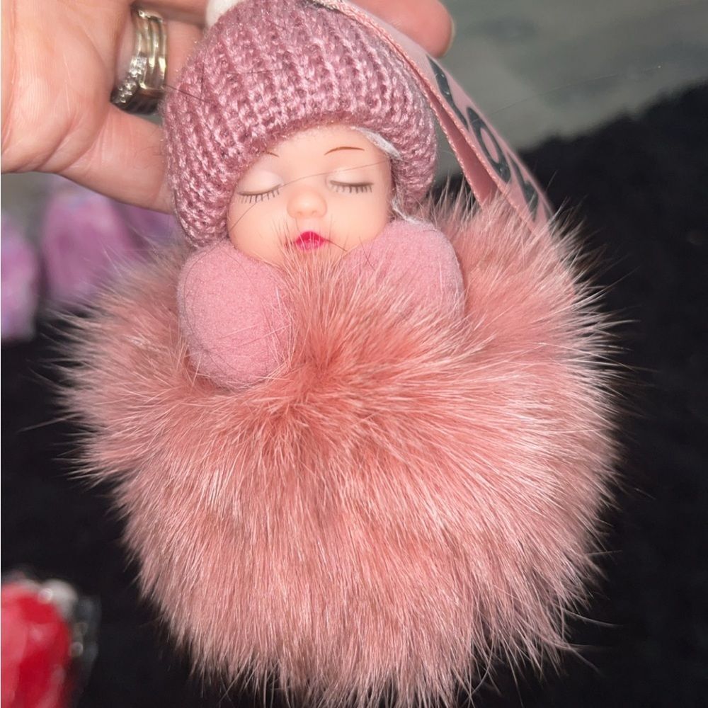 Plush Keychain - Pink Faux Fur Doll - Picture 9 of 16